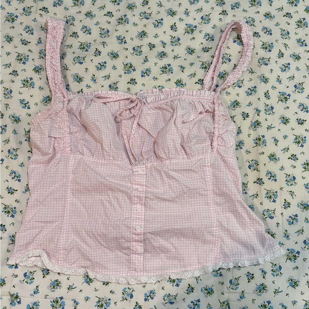 PINK Victoria's Secret x Frankie’s Bikinis Light Pink Gingham Blouse